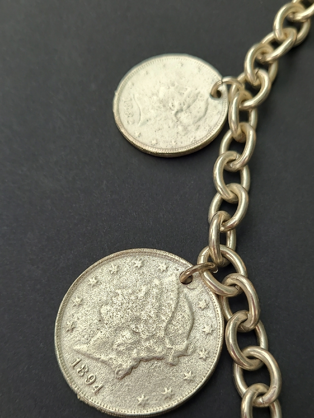 Yochi Silver-Tone Coin Charm Necklace with Dangling Medallions - Picture 6 of 9